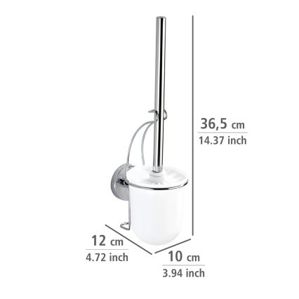 WENKO 20898100-WC WC krtača VACUUM-LOC MILAZZO 10x34 cm nerjavno jeklo/poliran krom/bela