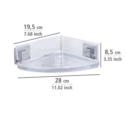 WENKO 22686100-Kotična polica VACUUM-LOC QUADRO ED 28x19,5 cm srebrna/prozorna