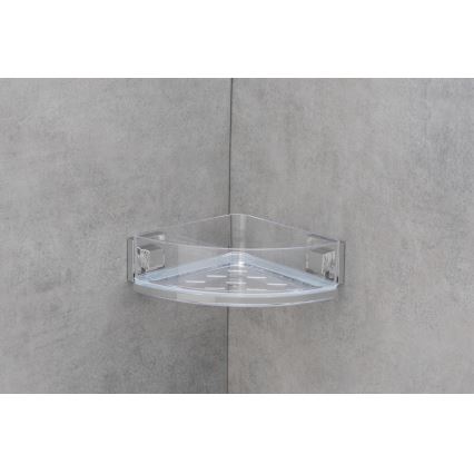 WENKO 22686100-Kotična polica VACUUM-LOC QUADRO ED 28x19,5 cm srebrna/prozorna