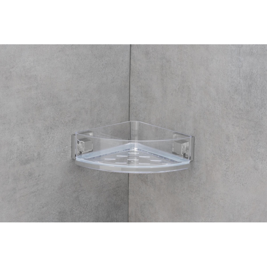 WENKO 22686100-Kotična polica VACUUM-LOC QUADRO ED 28x19,5 cm srebrna/prozorna