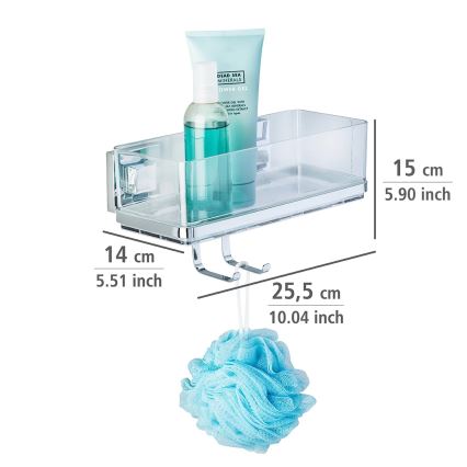 WENKO 22694100-Polica VACUUM-LOC QUADRO ED 25,5x15 cm srebrna/krom s sijajem/prozorna