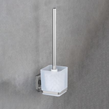 WENKO 22695100-WC WC krtača VACUUM-LOC QUADRO ED 9,5x37 cm srebrna/sijajni krom/prozorna