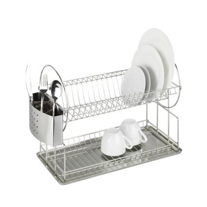 WENKO 2329100 - Sušilec za posodo DUO 21x33 cm, iz nerjavečega jekla, srebrne barve