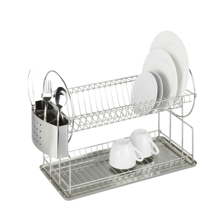 WENKO 2329100 - Sušilec za posodo DUO 21x33 cm, iz nerjavečega jekla, srebrne barve