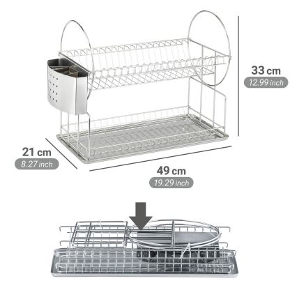 WENKO 2329100 - Sušilec za posodo DUO 21x33 cm, iz nerjavečega jekla, srebrne barve