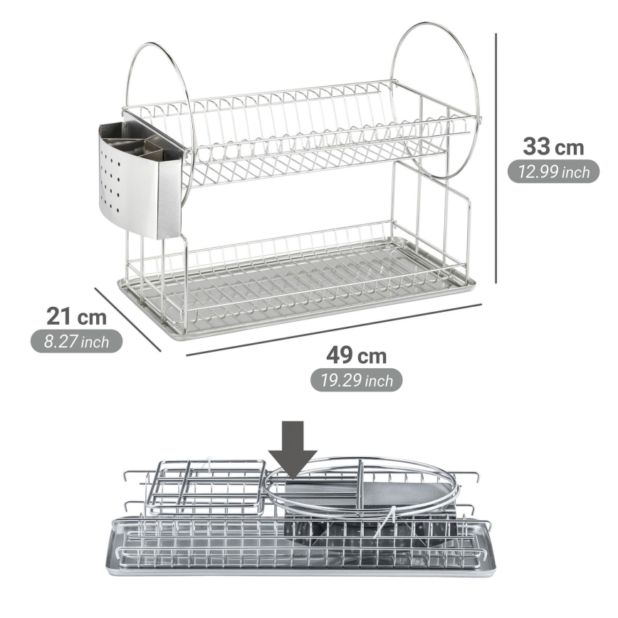 WENKO 2329100 - Sušilec za posodo DUO 21x33 cm, iz nerjavečega jekla, srebrne barve