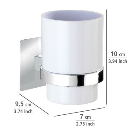 WENKO 23847800-Lonček za zobne ščetke TURBO-LOC QUADRO ED. 7x9,5 cm sijaj.krom/bela