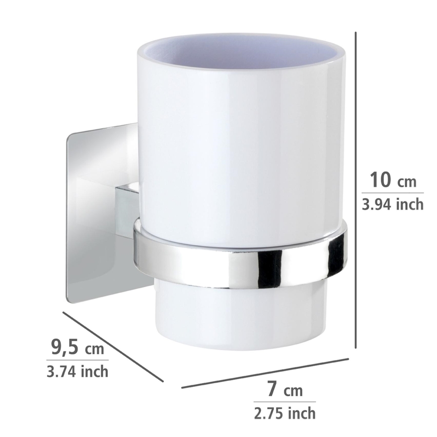 WENKO 23847800-Lonček za zobne ščetke TURBO-LOC QUADRO ED. 7x9,5 cm sijaj.krom/bela