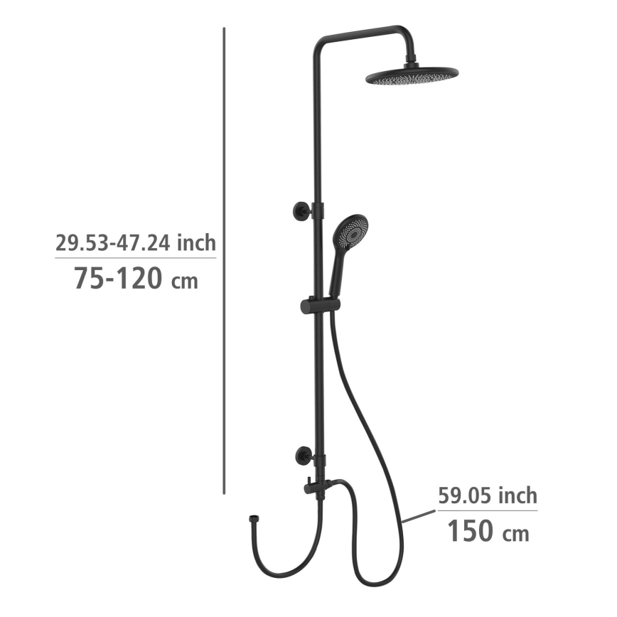 WENKO 25311100 - Tušni komplet WATERSAVING SYSTEM 120 cm, črn