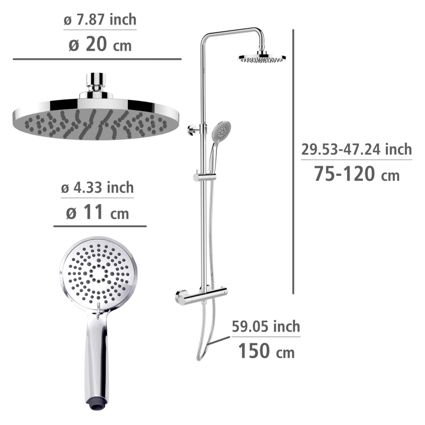 WENKO 25483100 - Tuš sistem WATERSAVING SYSTEM 120 cm sijajni krom