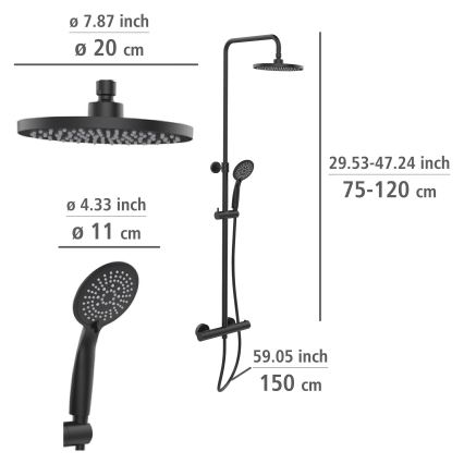 WENKO 25484100 - Tušni sistem WATERSAVING SYSTEM 12x120 cm črna