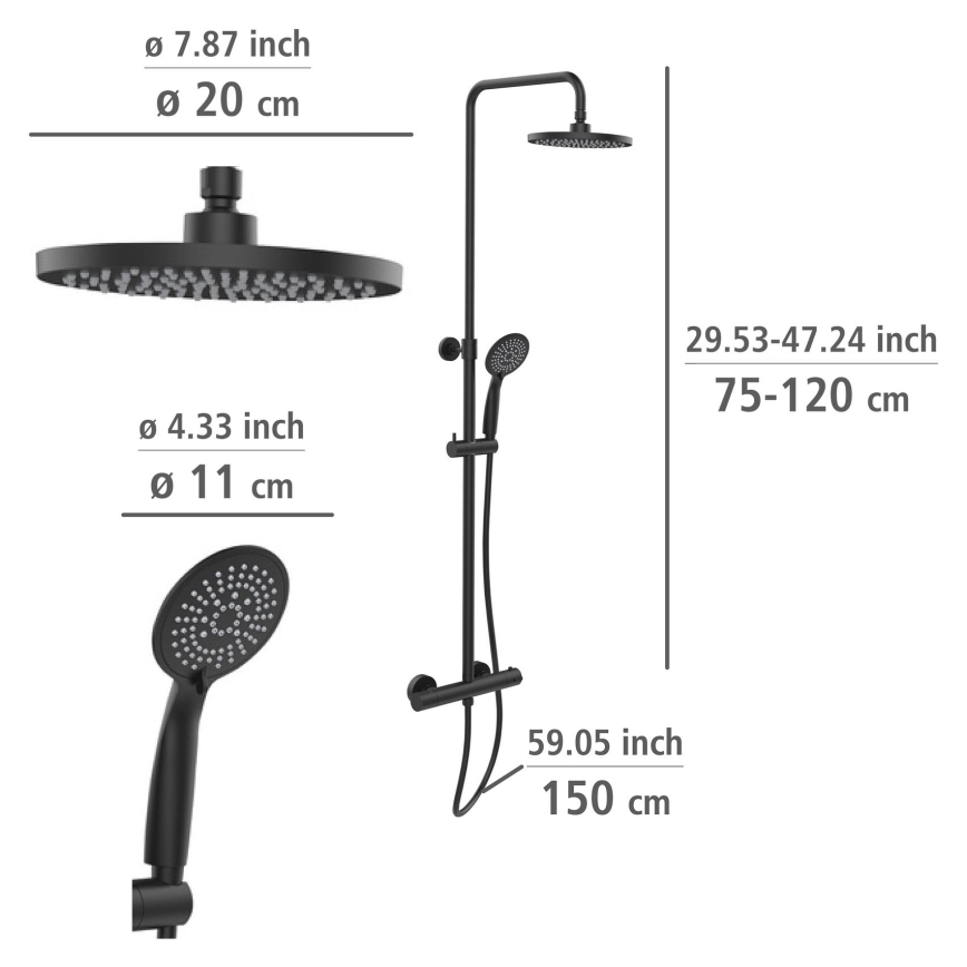WENKO 25484100 - Tušni sistem WATERSAVING SYSTEM 12x120 cm črna