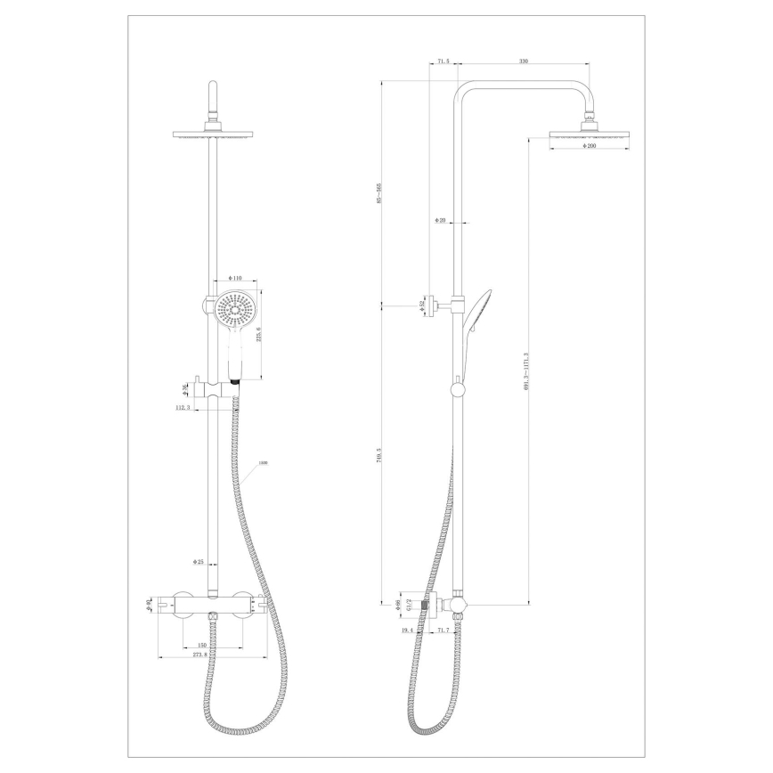 WENKO 25484100 - Tušni sistem WATERSAVING SYSTEM 12x120 cm črna