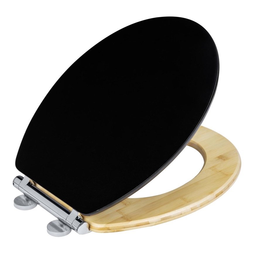WENKO 25772100 - WC sedež BAMBUZA 37x44 cm črna/rjava/sijajni krom