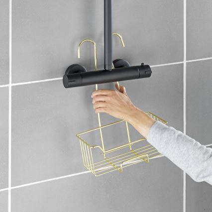 WENKO 25937100 - Koš za tuš MILO 25x36 cm nerjaveče jeklo/zlata/prozorna