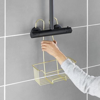 WENKO 25937100 - Koš za tuš MILO 25x36 cm nerjaveče jeklo/zlata/prozorna