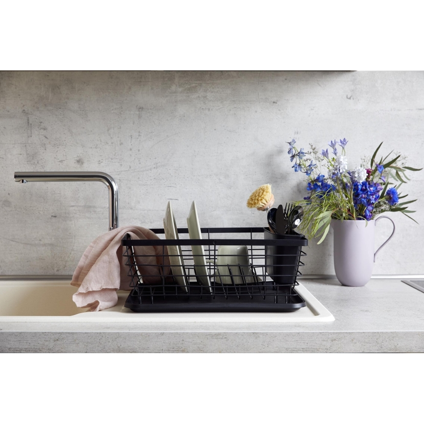 WENKO 54766100 - Sušilec za posodo BLACK OUTDOOR KITCHEN 36x30 cm črna/črna
