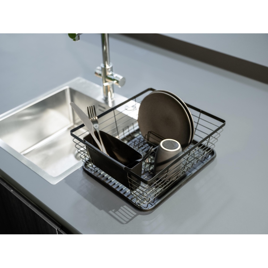 WENKO 54766100 - Sušilec za posodo BLACK OUTDOOR KITCHEN 36x30 cm črna/črna