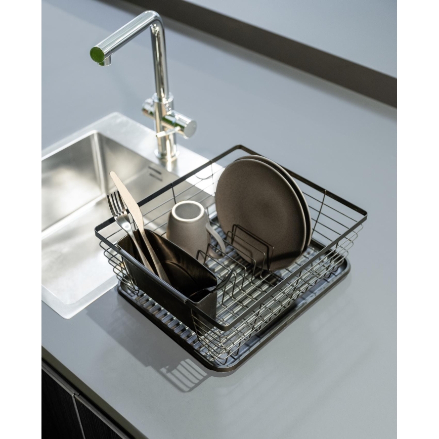 WENKO 54766100 - Sušilec za posodo BLACK OUTDOOR KITCHEN 36x30 cm črna/črna