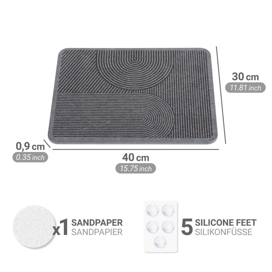 WENKO 54955100 - Sušilna podloga DAMON 40x30 cm diatomit/siva