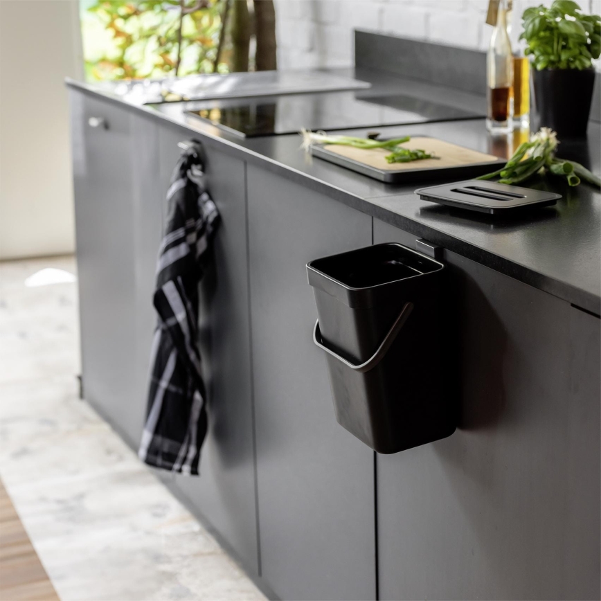 WENKO 55027100 - Koš za smeti BLACK OUTDOOR KITCHEN 19x24 cm črna/siva/prozorna