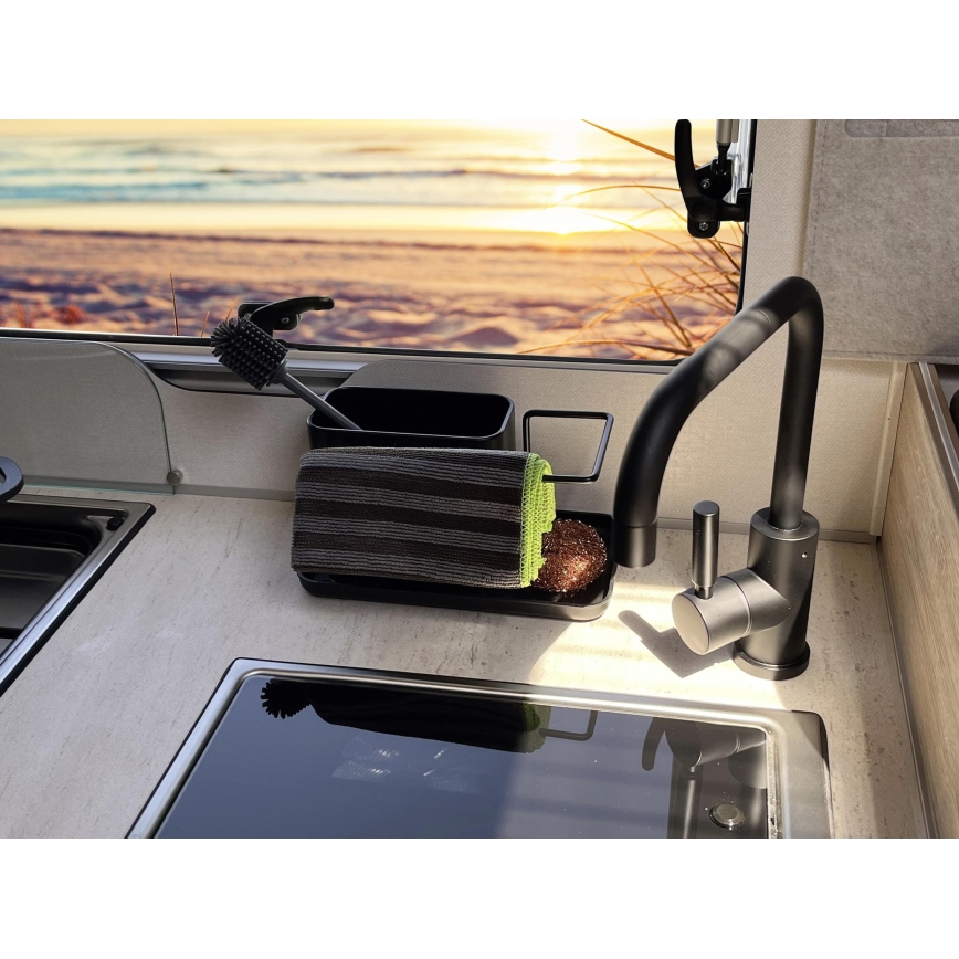 WENKO 55078100 - Organizator BLACK OUTDOOR KITCHEN 21x12 cm nerjaveče jeklo/črna