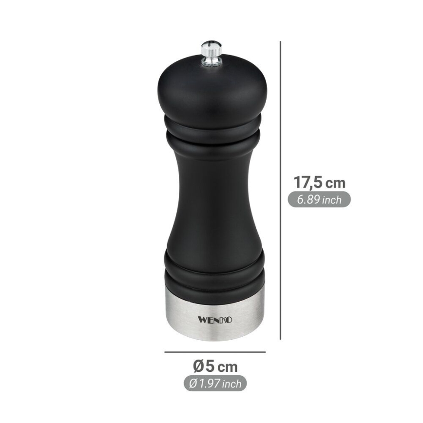 WENKO 55083100-Mlinček za poper BLACK OUTDOOR KITCHEN 5x17,5 cm črna/bela