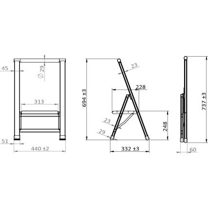 WENKO 601011100 - Stopničke ALU-DESIGN 44x101 cm srebrne/črne