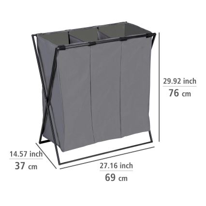 WENKO 71297800 - Koš za perilo TRIO 69x76 cm siva/črna