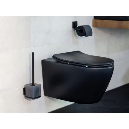 WENKO 71450800 - WC komplet VACUUM-LOC QUADRO ED 9,5x37 cm črna