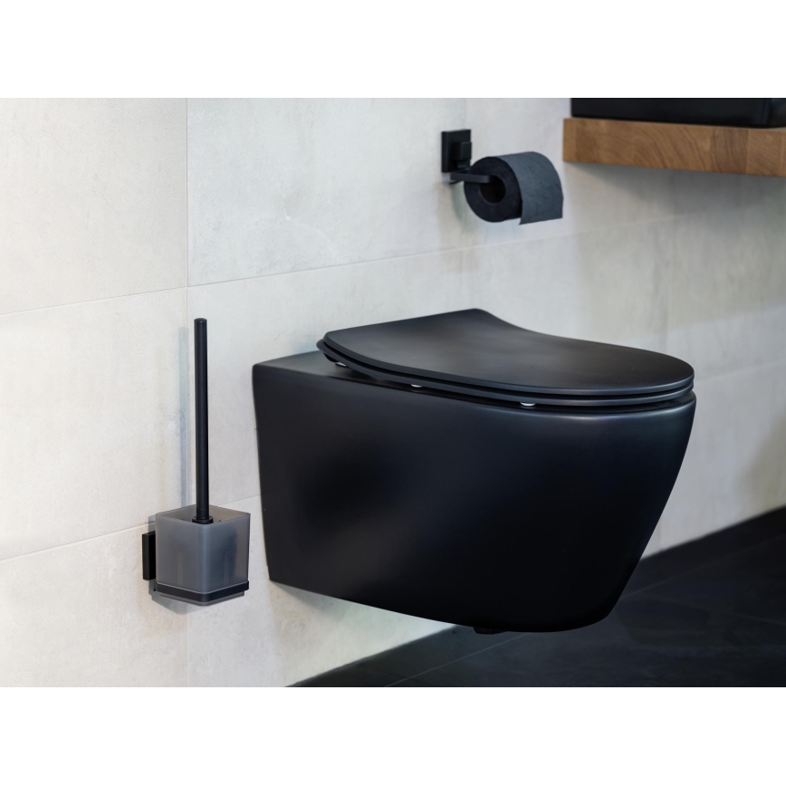 WENKO 71450800 - WC komplet VACUUM-LOC QUADRO ED 9,5x37 cm črna