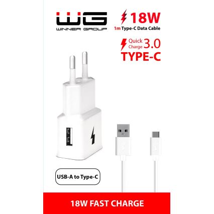 Winner Group- Adapter za hitro polnjenje 1xUSB-A PD 18W + USB kabel USB-C / USB-A 1m