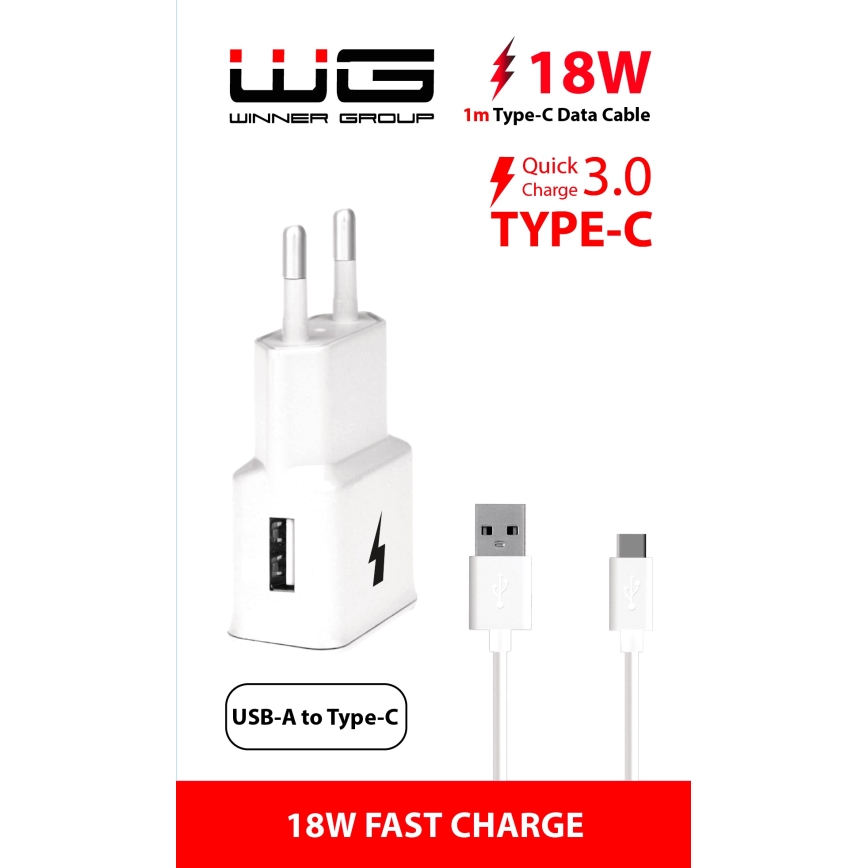 Winner Group- Adapter za hitro polnjenje 1xUSB-A PD 18W + USB kabel USB-C / USB-A 1m
