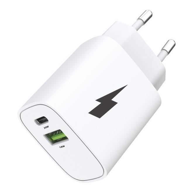 Winner Group - Adapter za hitro polnjenje 1xUSB-C + 1xUSB-A Power Delivery 20W bela