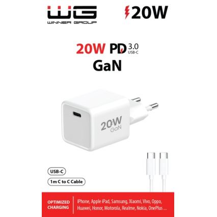 Winner Group- Adapter za hitro polnjenje 1xUSB-C PD 20W + USB kabel USB-C / USB-C 1m