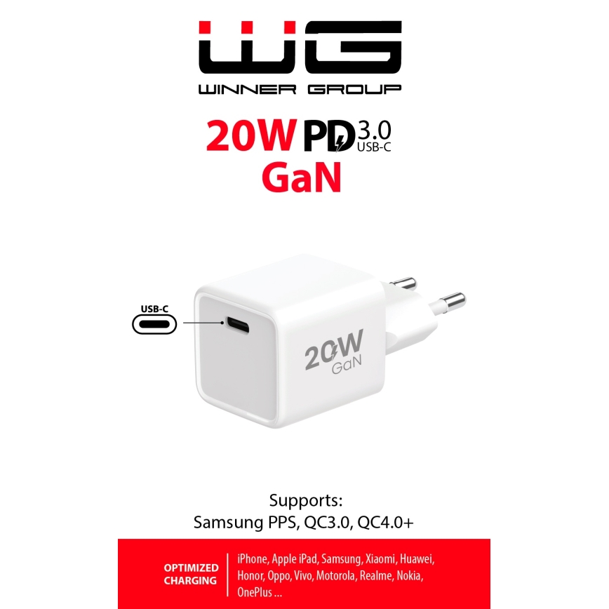 Winner Group - Adapter za hitro polnjenje 1xUSB-C Power Delivery 20W bela