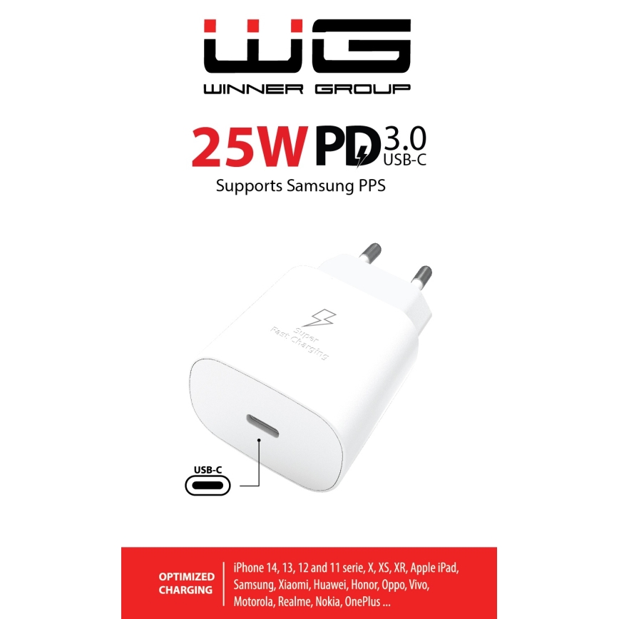 Winner Group - Adapter za hitro polnjenje 1xUSB-C Power Delivery 25W bela