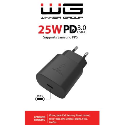 Winner Group - Adapter za hitro polnjenje 1xUSB-C Power Delivery 25W črna