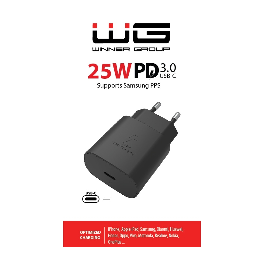 Winner Group - Adapter za hitro polnjenje 1xUSB-C Power Delivery 25W črna