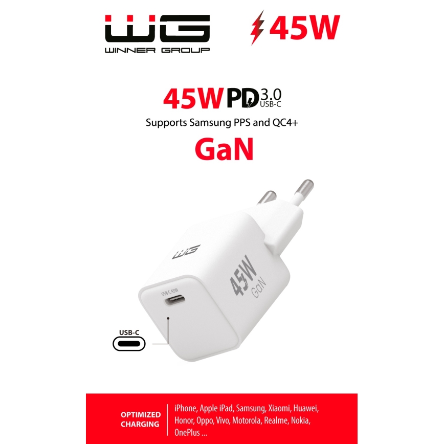 Winner Group - Adapter za hitro polnjenje 1xUSB-C Power Delivery 45W bela
