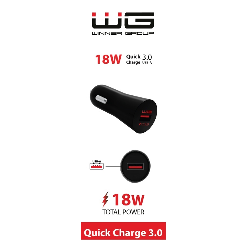 Winner Group - Avto polnilnik 1xUSB-A Power Delivery 18W črna