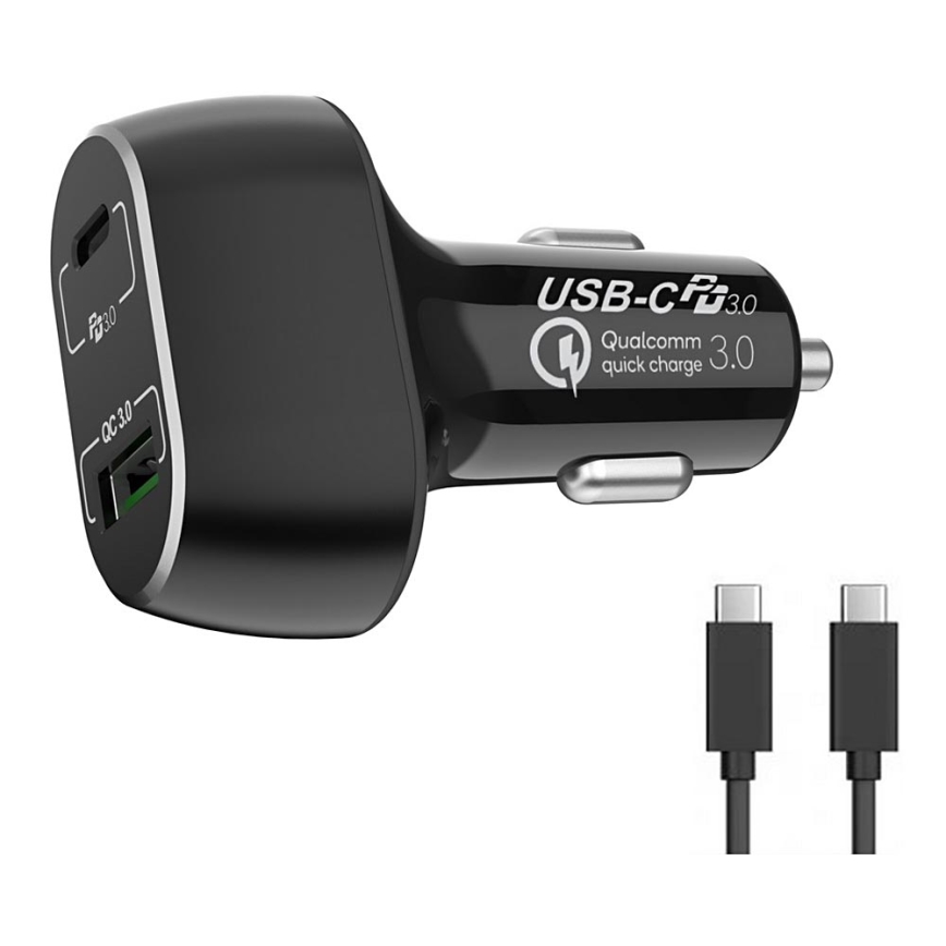 Winner Group - Avto polnilnik 1xUSB-C + 1xUSB-A Power Delivery 63W + USB kabel USB-C / USB-C 1 m črna