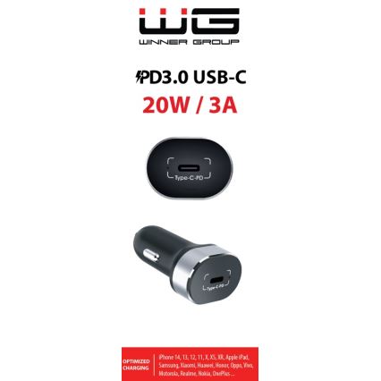Winner Group - Avto polnilnik 1xUSB-C Power Delivery 20W črna