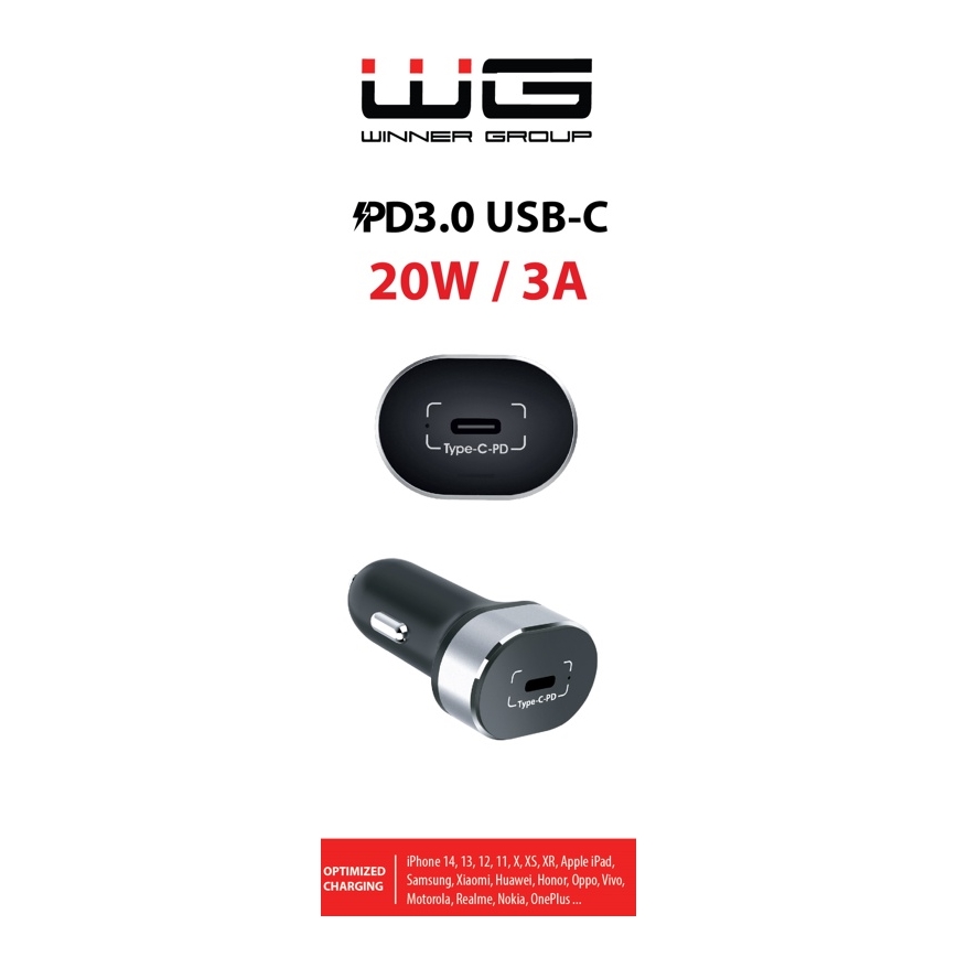 Winner Group - Avto polnilnik 1xUSB-C Power Delivery 20W črna