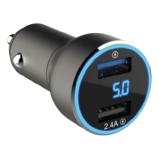 Winner Group - Avto polnilnik s zaslon 2xUSB-A Power Delivery 30W črna