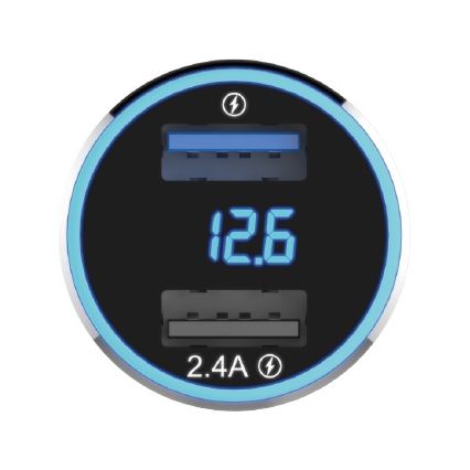 Winner Group - Avto polnilnik s zaslon 2xUSB-A Power Delivery 30W črna