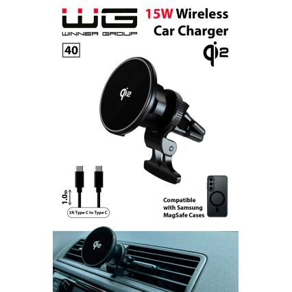 Winner Group - Brezžični polnilnik in držalo za avto 15W Qi2 MagSafe