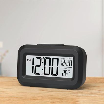 Winner Group - Budilka z LCD zaslonom in termometer 2xAAA črna