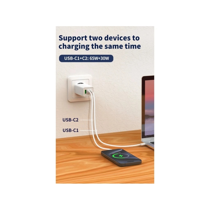 Winner Group - GaN polnilnik 1xUSB-A + 2xUSB-C 100W bel