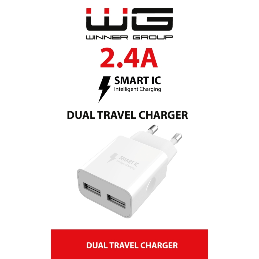 Winner Group - Polnilni adapter 2xUSB-A 12W bela